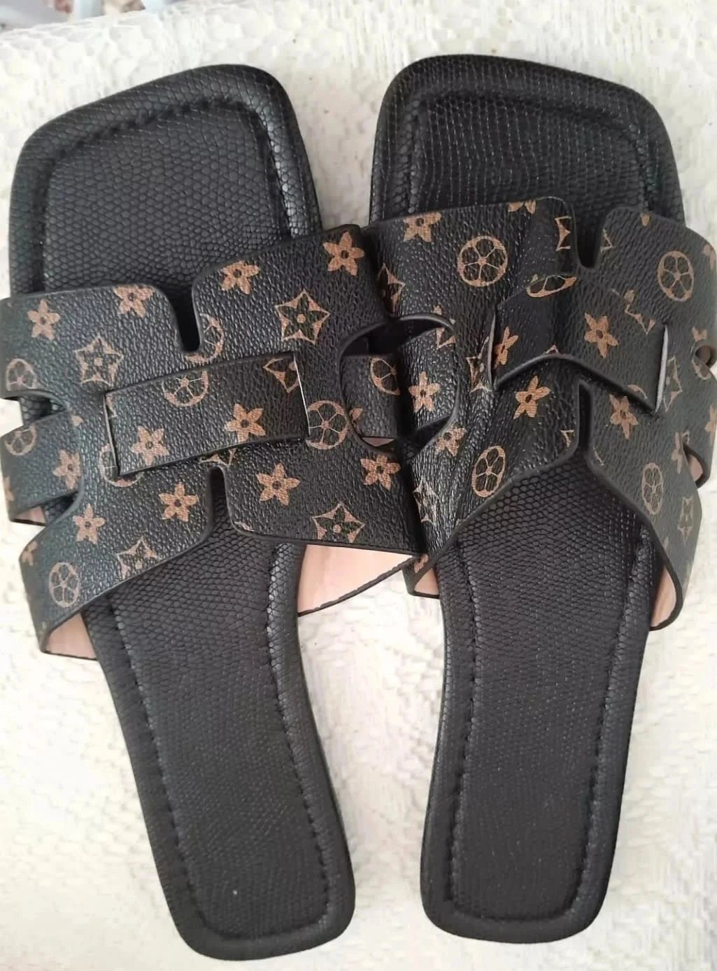 Claquettes pour femme, marron, imprimées fleurs, Taille 42